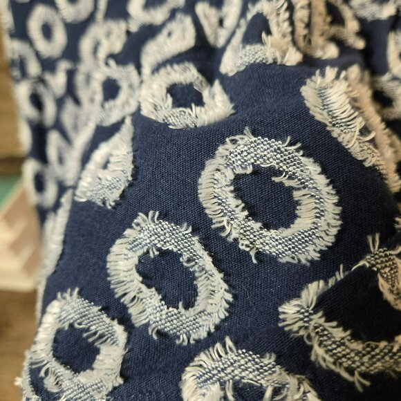 Maeve Anthropologie Lisanne Textured Navy Ivory Tunic Dress Sz S Frayed Circles - Picture 11 of 15